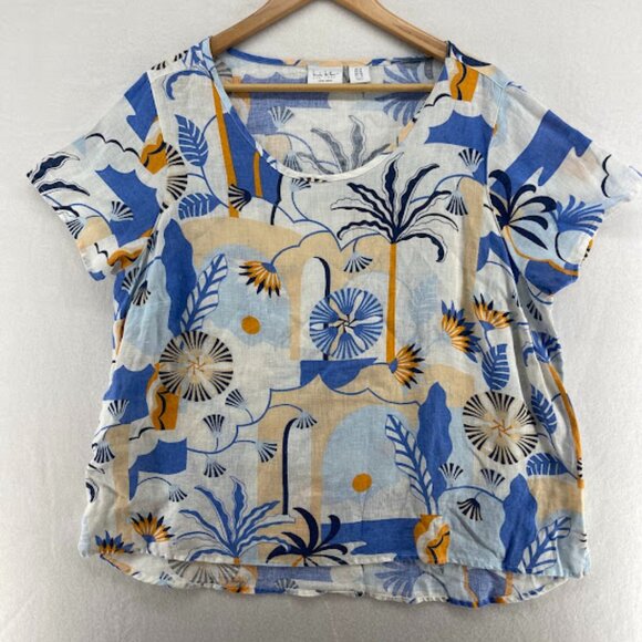 Nicole Miller Tops - NWT Nicole Miller New York Size 1X 100% Linen Blouse Floral Print Short Sleeve
